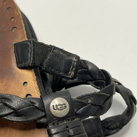 UGG Australia Bria Black Tan Braided Leather Flip Flop Sandals Women’s 7 Basic - Picture 7 of 9